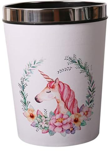Homoyoyo Unicorn Trash Bin with Pressing Ring for Home and Dormitory Marble Texture Wastepaper Basket for Bathroom and Bedroom Stylish Reusable Garbage Can with Bag Fixing Design