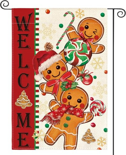 Weihnachtlicher Lebkuchenmann – Willkommen Im Winter Hofflaggen Robuste Flagge Doppelseitig Flag Für Party Außenbereich Hof 30X45Cm