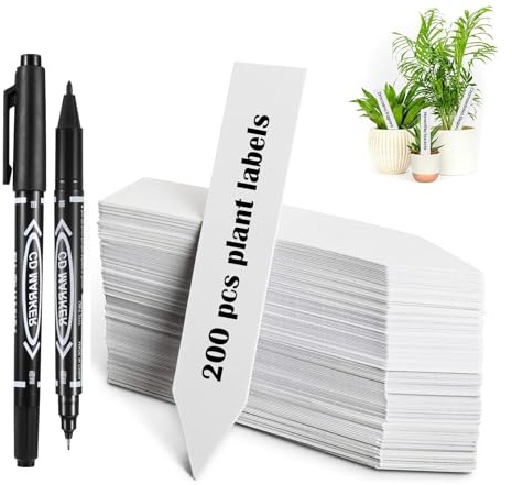 200 Pcs Plant Labels and 2 Pcs Marker Pens, Plant Labels for Outdoor Plants, Plant Markers & Labels Plant Tags for Seed Herb Seedling Flower Potted Plants