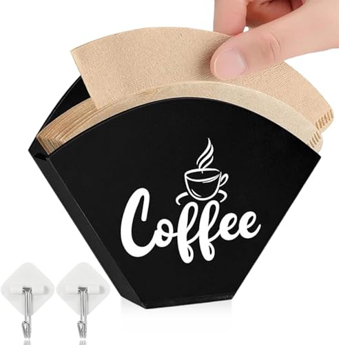 ZIJANG Filtertütenhalter, Kaffeefilterhalter aus Holz Schwarz | Wiederverwendbarer Kaffeefilter Wandhalter mit Haken, für Küche, Café und Büro