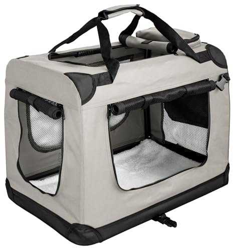 Faltbare Hundebox M - 60 x 42 x 45 cm, Beige Transporttasche Transportbox, Cream Auto Katze Hunde Kaninchen Große Kleine Box Bag Klein Auto Tasche Transport Petigi
