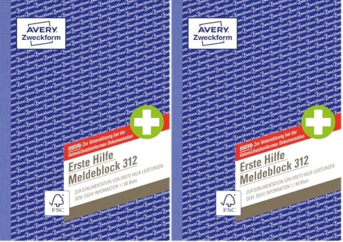AVERY Zweckform 312 Erste Hilfe Meldeblock nach DGUV Information 204-020 (A5, 50 Originale, Verbandbuch zur Dokumentation von Unfällen/Hilfeleistungen im Betrieb, von Rechtsexperten geprüft)