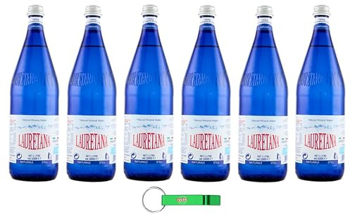 6x Lauretana Natürliches Wasser - Acqua Naturale erfrischendes alkoholfreies Getränk 1-Liter-Glasflasche + Beni Culinari Kostenloser Schlüsselanhänger