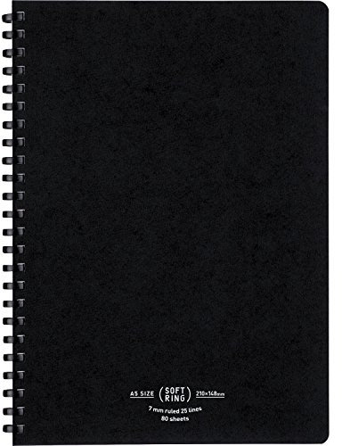 Kokuyo S-SV638A-D Soft Ring Notizbücher, natur, 80 Blatt, A5, A-liniert, schwarz