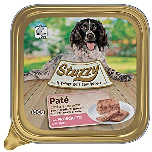Stuzzy, Cibo Umido per Cani Adulti al Gusto Prosciutto, Paté e Carni in Pezzi - Totale 3,3Kg (22 Vaschette da 150G)