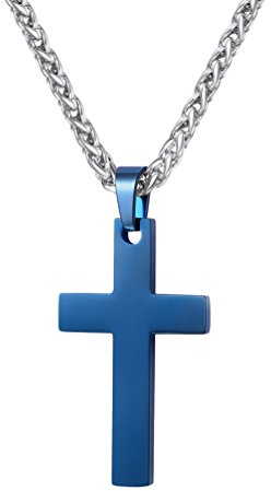 PROSTEEL Kreuzanhänger Edelstahl Christlich Kreuz Halskette Minimalist Unisex Halskette für Männer Frauen Jungen Mädchen, Blau-L