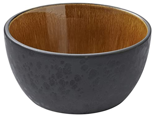 BITZ Schüssel, Schale, Müslischale, Snackschale aus Steingut, 14 cm im Durchmesser, Schwarz/Amber