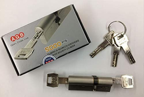 Cilindro di sicurezza europeo AGB serie 5000 PS :doppia funzione,il cilindro funziona anche con le chiavi inserite su i lati.- Antibumping - 5 chiavi Lunghezza del cilindro 80 mm. (30-10-40)