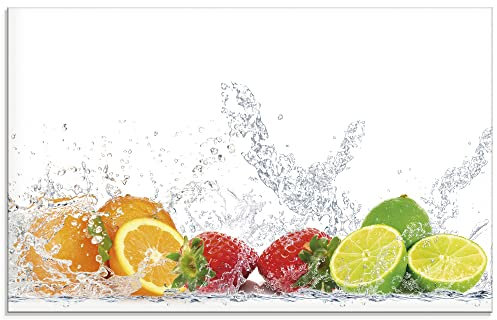 ARTland Spritzschutz Küchenrückwand aus Alu für Küche Herd Spüle 80x50 cm (BxH) mit Motiv Essen Obst Früchte Erbeeren Limette Orange Modern Hell Bunt S6JP