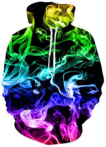 ALISISTER Felpa con Cappuccio 3D Realistica Colorato Fumo Stampe Hoodie Felpe Manica Lunga Autunno Inverno Hooded Pullover Sweatshirt con Tasche con Coulisse XL