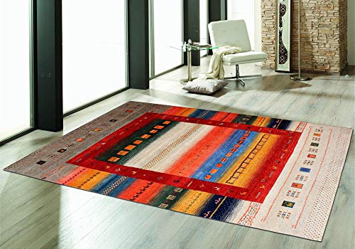 Dustin Multi Gabbeh Orient Teppich, traditionelles handgeknüpftes indisches Design, 170 x 240 cm