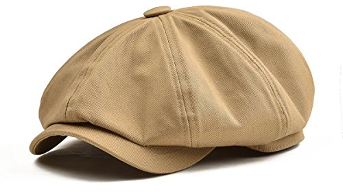 BOTVELA Herren Schiebermütze, 8-teilig, 100 % Baumwolle, Gatsby Ivy Golf Cabbie Hut, khaki, 7 1/4-7 3/8