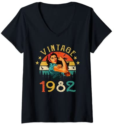 Femme 40 Ans Anniversaire Cadeau Rétro Vintage 1982 Millésime 1982 T-Shirt avec Col en V