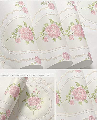 Prior.choice 9.5X0.53M Vintage Country Floral 6 Colors Embossed Textured Non-Woven Wallpaper Roll for Bedroom Livingroom 1.73' W x 31.2' L=5.035㎡ (54sq.ft) (Cream White)
