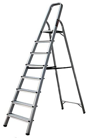 8 Step Ladder, Dripex Heavy Duty Aluminum, Portable Folding Stool, With Anti-Slip Steps & Non-Slip Feet, Strong Sturdy Steel Safety EN 131 Household Stepladders for Home Kitchen Garage (8-step)
