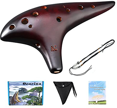 Ocarina Piccolo, 12 agujeros de paja alta C, de cerámica ahumada, instrumento musical, regalo para niños y adultos, con bolsa de correa para el cuello