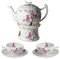 Dekomiro Teeservice Cherry Blossom TeaLogic Tekanne 1L mit 2 Teetassen mit Untertasse 0,18 l und passendem Stövchen EIN Glasrieinigungstuch gratis