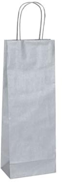 Florio Carta - Pacco da 25 Shopper per Bottiglie di Vino Colore Argento |Carta da 110 gr.| Dimensioni: 14x09x39 cm| Manico in Carta Ritorta Colorata | Disponibile in Vari Colori