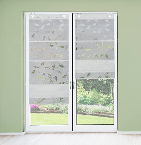 HOME WOHNIDEEN 91515 Magnetrollo RANA Ausbrenner Bambus, Ranken-Motiv, Fensterhaken, Farbe:grau, Größe:130 x 100 cm, Anzahl:1