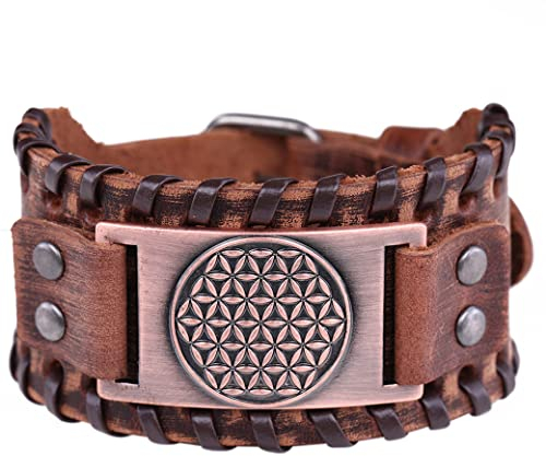 UNIFT Blume des Lebens Lederarmband für Herren Infinite Power Geometrisch Heilig Mandala Armband Talisman Schmuck Geschenk, Leder Messing, Ohne Edelstein.
