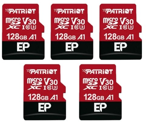 Patriot Memory 128GB A1 / V30 Carte mémoire pour téléphones et tablettes Android, Enregistrement vidéo 4K - Pack de 5.