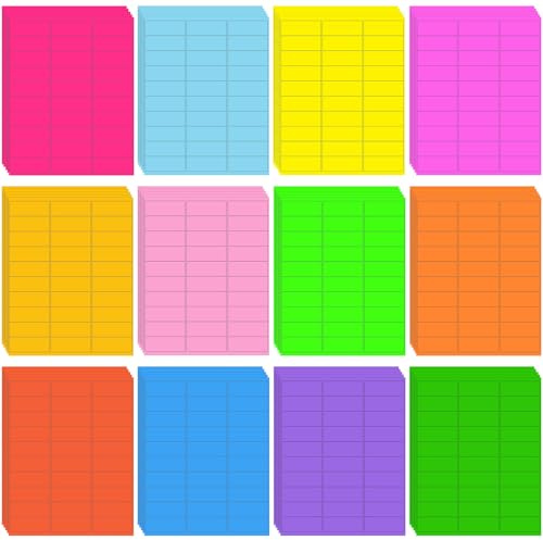Geyee 1800 Pcs Neon Colored Address Label 1''x2-5/8'' Printable, Multicolor