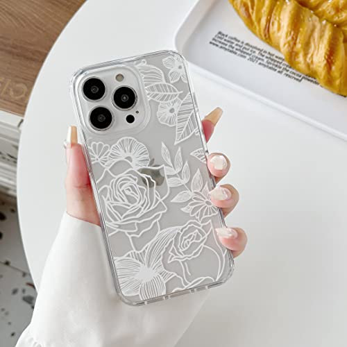 XIZYO Clear TPU Case for iPhone 13 Pro, Cute Rose Flower Floral Pattern Soft Slim Shockproof Phone Case, for Girls Women Luxury Anti-Scratch Transparent Protective Case, White