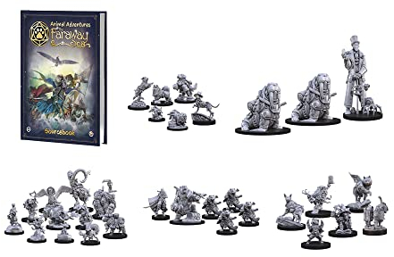 Steamforged Games Animal Adventures Faraway Sea Sourcebook mit 10 Kampfkarten Bundle mit Miniaturen: Raiders of the Lost Coast, Time in a Bottle, Tiere, Katzen und Hunde des Faraway Sea (6 Stück)