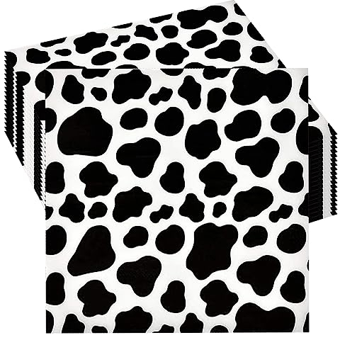 POPOYU 20 Stück Kuh Servietten,33 cm*33 cm Servietten Dschungel,Deko Safari Servietten für Babyparty,Servietten Kindergeburtstag Kuh für Dschungel Safari Geburtstag Party Dekorationen
