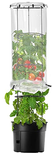 KADAX Pot de Fleurs avec Couvercle pour tomates matures, Parapluie pour tomates avec Pot de Fleurs, Ensemble de Pots de Fleurs avec Treillis, Tour d'élevage avec Treillis (40 cm)