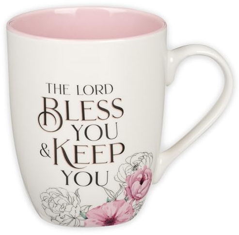 Christian Art Gifts May The Lord Bless You Encouraging Bible Verse Inspirational Ceramic Coffee & Tea Scripture Mug For Women: Microwave & Dishwasher Safe Novelty Drinkware, White/Pink Floral, 12 Oz.