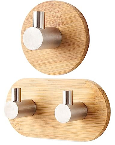 Lowats Handtuchhaken Holz 2 Stück Holz Bambus Wandhaken Holz Haken Selbstklebend Klebehaken Holz Selbstklebende Haken 304 Edelstahl Handtuchhalter Holz Bambus Handtuchhaken Haken für Küche Badezimmer