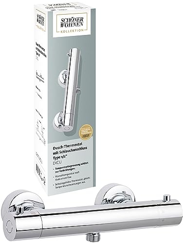 Schöner Wohnen Kollektion Duschthermostat Dicu, Thermostat-Armatur Dusche, Brauseabgang Typ 1/2 '', Eco-Stop Mischbatterie Dusche Thermostat, Chrom