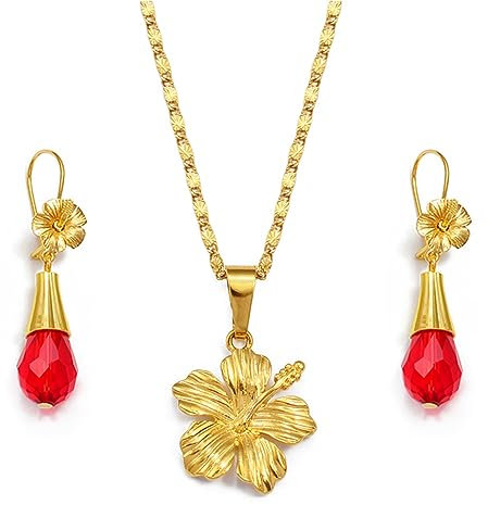 Accessoires für Damen und Herren Hawaiianischer Hibiskus Blumensets Bunte Perlen Anhänger Halsketten Ohrringe Accessoires Guam Mikronesien Schmuck Weihnachtliches Geburtstagsgeschenk für Jubiläen