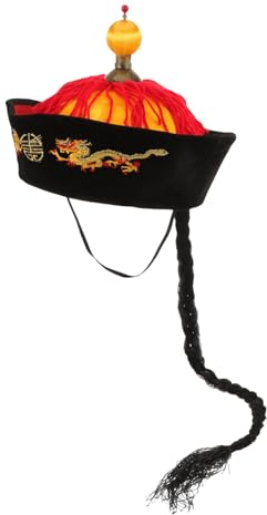 MERRYHAPY Chinesischer Kaiserhut mit Zopf Traditioneller Cosplay Hut im Orientalischen Stil für Männer Retro Festtagskopfstück für Partys und Bühnenaufführungen Dekoratives Accessoire für Kostüme