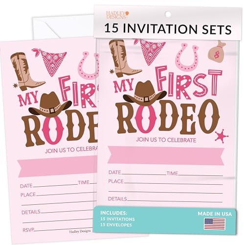 15 My First Rodeo Geburtstagseinladungen Mädchen - 1. Rodeo Geburtstag Party Einladungen für Mädchen, Westerneinladungen für Geburtstagsparty Einladung Mädchen, Einladungskarten,