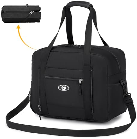 BAGZY Reisetasche Handgepäck Wizzair 40x30x20, 25L Faltbare Weekender Sporttasche Taschen Koffer Tasche Wasserdicht Nylon Umhängetasche Hospital Bag Kabine Handtaschen,Schwarz