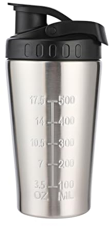 soynogya Protein Shaker 500ML,Shaker aus Edelstahl,aus Metall Shaker,Shaker Becher,Eiweiss Stainless Steel Shaker(Silber 500ML)