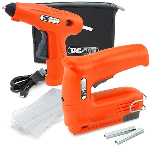 Tacwise 1784 Cordless Bundle, Hobby 53-13EL 4V Staple/Nail Gun, H4-7 4V Hot Melt Glue Gun, 200 Staples, 30 Glue Sticks and Storage Bag