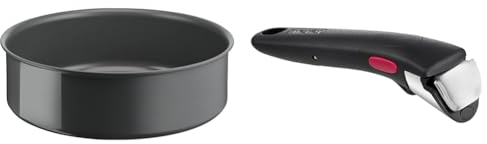 TEFAL Ingenio Renew Sauteuse 24 cm, Induction, Revêtement céramique antiadhésif, Recyclée & Ingenio Poignée amovible noire, Empilable, Verrouillage sécurité 3 points