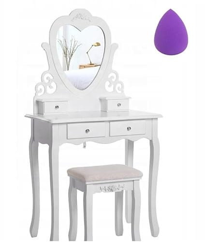 BDW Toilette TL03 - con specchio, cassetti e sgabello - tavolino - per camera da letto, cameretta dei ragazzi -Tavolo da trucco - Tavolo da toeletta - Tavolo per cosmetici - Stile vintage - Bianco
