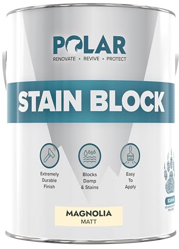 Polar Stain Blocker Paint - Matt Magnolia - 2.5 Litre | Ideal for Concrete, Cement, Wood, Brick & Painted Surfaces | Prevents & Removes Stains, Grease, Water Marks & Rust on Internal Walls & Ceilings