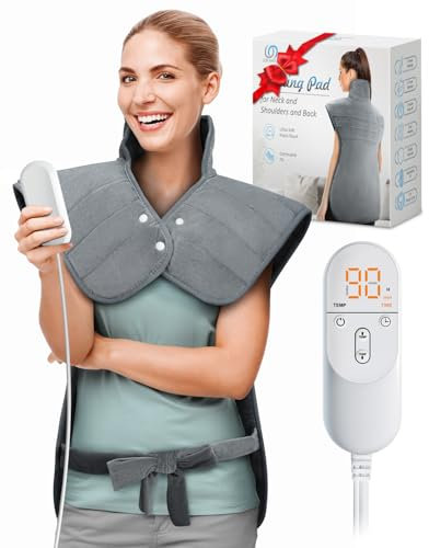GORAMEILG Heizkissen für Nacken, Schultern und Rücken, Geschenke für Frauen, Mutter, Männer, Weihnachten, Geburtstag, großes gewichtetes Heizkissen zur Linderung von Rückenschmerzen mit automatischer