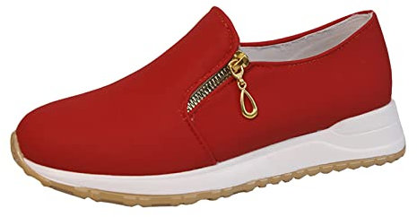 Generico Ciabatte Donna Ortopediche Sneakers Donna Tela Scarpe Sportive Casual Piatte con Punta Arrotondata e Cerniera Laterale in Tessuto Tinta Unita da Donna Scarpe Donna Comode Scarpe (Red, 40)