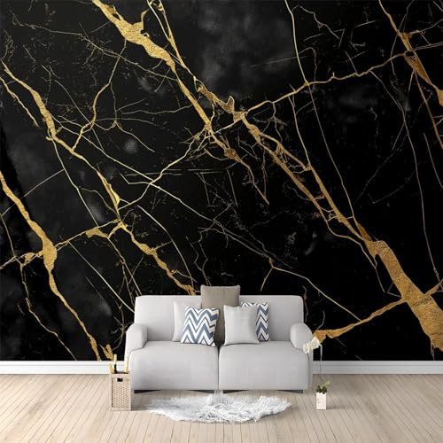 Papier peint intissé Lignes dorées marbrées noires 250x175 cm effet 3D Tableaux Muraux Tapisserie Photo Décoration Murale Salon Chambre