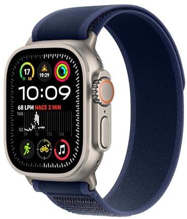 Apple Watch Ultra 2 GPS + Cellular Smartwatch, Reloj Deportivo con Caja de Titanio Natural Resistente de 49 mm y Correa Loop Trail Azul - Talla S/M. Monitor de entreno y Neutro en Carbono