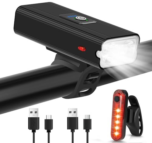 Ainiv Lumiere Velo 2500mAh, Eclairage Vélo Puissant 800 Lumens, Lumière Avant Rechargeable Type C avec 6 + 4 Modes D'éclairage, Lampe Torche LED Avant, Phare de Vélo pour Vélo de Route, VTT, Cyclisme
