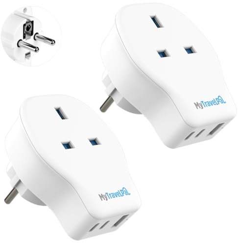2 Pack UK to Europe 20W PD Travel Adapter With 2 x USB C | British Safety Standards | Fast Charge UK to European Plug Adapter USB-C | Euro EU Adapter Plug France Spain Portugal Turkey Greece