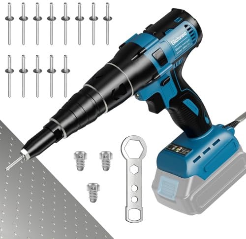Eliofaneia Kit de pince à riveter sans fil, pince à riveter aveugle, pince à riveter électrique, compatible avec batterie 18 V de Makita (sans batterie/chargeur), utilisable pour rivets de 2,4 à 5,0