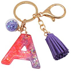 Porte-clés porte-clés porte-clés en marbre en résine avec lettre initiale Porte-clés en forme de cœur Personnalisé Filles Keychai Peluche Porte-clés Panda Porte-clés Collège Couple Voiture Sécurité,